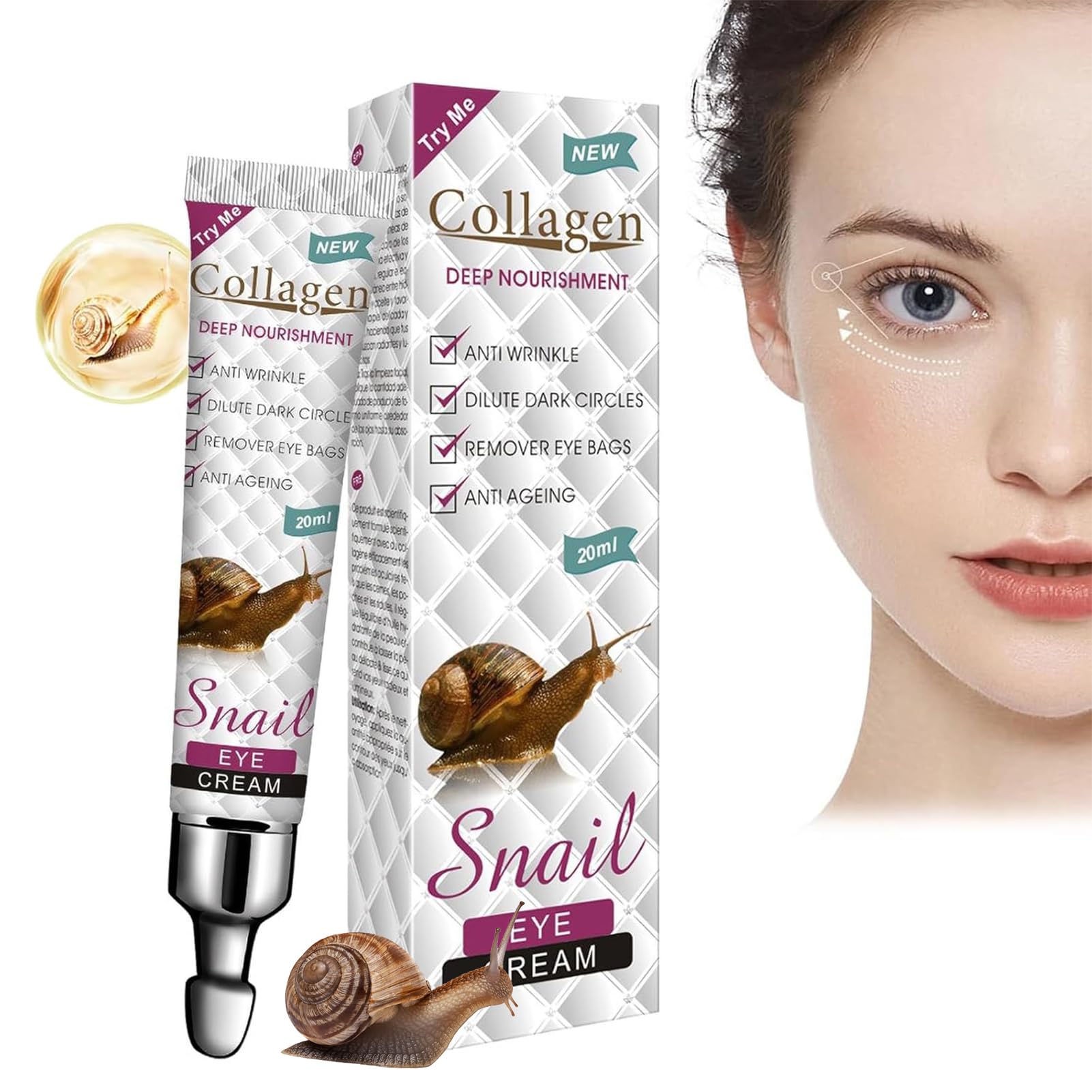 Crème Yeux Anti Rides 20ML pour Éliminer les Poches et les Ridules autour des Yeux|Prix Concurentiel|Peaux Fatiguées